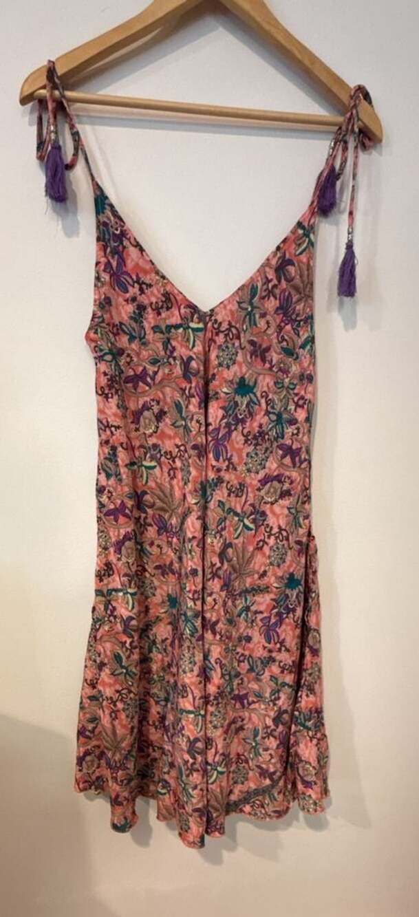 India Boutique Pink Floral Print Boho Dress with Tassels